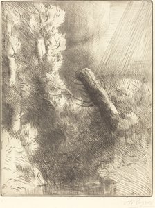 雨の中のフォンテーヌブローの思い出 Souvenir de Fontainebleau Rain effect. 作： Alphonse Legros