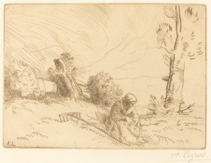 生垣のそばに座る農民の女性 生垣のそばに座る農民の女性 作： Alphonse Legros