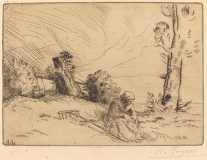ヘッジに座っている農民の女性 ヘッジに座っている農民の女性。 作： Alphonse Legros