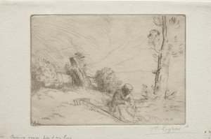 石垣の近くの農民 作： Alphonse Legros