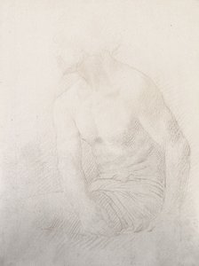 座った男性のヌード（紙に茶チョーク） 作： Alphonse Legros