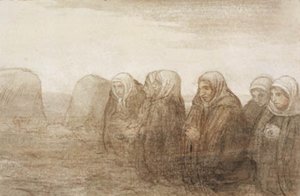 秋の野原で祈る 6 人の農民の妻 作： Alphonse Legros