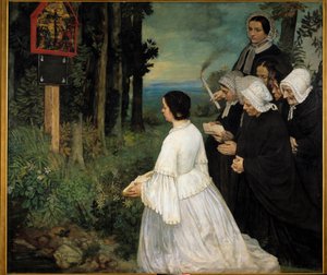 ex-voto ex-votoの前に集まる女性（伝統的な衣装を着たブレトン人？アルフォンス・レグロ（1837-1911）による絵画 1860年 日1,74x1,97 m ディジョン、美術博物館 作： Alphonse Legros