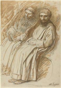 教会に座っている 2 人の修道士。 作： Alphonse Legros