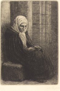 壁に座る女性、頭を膝に乗せた子供 ファム・アシス、ムライユ・オ・フォン.... 作： Alphonse Legros