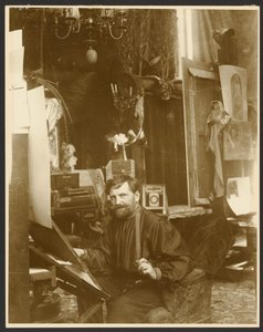 [アトリエでの自画像、ヴァル・ド・グラース通り、パリ]。 作： Alphonse Maria Mucha