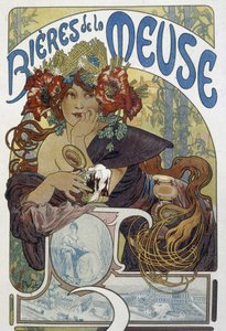 ムーズ ビール - 広告、アールデコ。 作： Alphonse Marie (after) Mucha