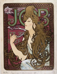 ミュシャの「仕事用シガレットペーパー」の広告ポスター 作： Alphonse Mucha