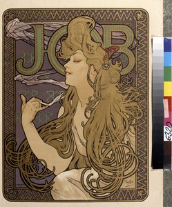 「ジョブ」ティッシュペーパーの広告ポスター。 アルフォンス マリア ミュシャ (アルフォンス マリー ミュシャ) のアートワーク 作： Alphonse Marie Mucha