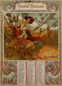 ミュシャ（1860-1939）が描いたチョコレート・マッソンのカレンダー。 作： Alphonse Mucha