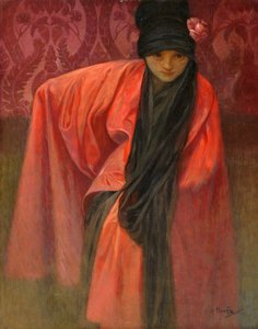 赤い服の少女 ミュシャ、アルフォンス・マリー（1860-1939）、1914年頃 - キャンバスにテンペラ、60,5x47 - 個人蔵 作： Alphonse Mucha