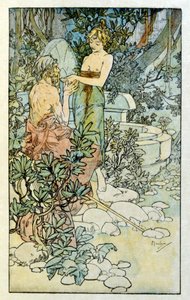 フランスの作家アナトール・フランスの作品「クリオ」からアルフォンス・ミュシャが描いたイラスト。1900.ミュシャ（1860年 1939年）。チェコのアール・ヌーヴォーの画家である 作： Alphonse Mucha