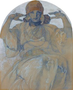 「アルフォンス・ミュシャ（1860-1939）の絵画-1924年頃 薄紙 51x41 cm 個人蔵 作： Alphonse Mucha