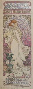 サラ・ベルナール（1844-1923）が出演したルネッサンス劇場の「カメリアの女」のポスター - ミュシャ作 作： Alphonse Mucha