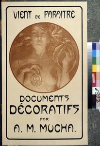 モノグラフ「A.M.ミュシャの装飾文書」の広告アルフォンス・マリア・ミュシャ（アルフォンス・マリー・ミュシャ）のポスター 作： Alphonse Marie Mucha