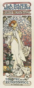 カメリアの貴婦人（La dame aux camelias）。1896年（リトグラフ 作： Alphonse Mucha