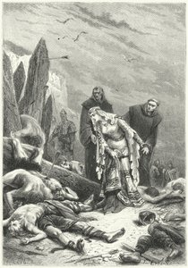 ヘイスティングスの戦場でハロルド王の遺体を発見するイーディス・ザ・フェア 作： Alphonse Marie de (after) Neuville
