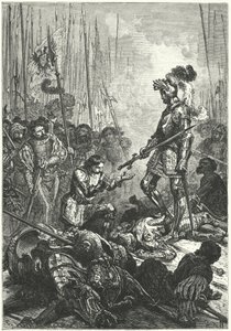 フランスのフランシス1世がパヴィアの戦いで捕虜となる 作： Alphonse Marie de (after) Neuville