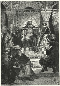 シャルルマーニュ皇帝の評議会の会合（エングレービング 作： Alphonse Marie de (after) Neuville