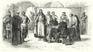 589年、第3回トレド公会議でのスペイン・ゴシック王国の宗教としてのカトリックの布告（彫刻版 作： Alphonse Marie de (after) Neuville