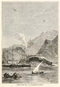 ジュール・ヴェルヌ(1828-1905)の「80日間世界一周」より、ルイ・デュモン(1822年生)が彫った「蒸気船ポイント」に乗り込んだ。 作： Alphonse Marie de (after) Neuville