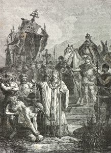 804年、シャルルマーニュがサクソン人にキリスト教の洗礼を施す（版画） 作： Alphonse Marie de Neuville
