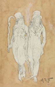 19世紀後半の2人の若者のファッションスタンディング。 作： Alphonse Marie de Neuville