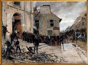 1870-1871年の戦争とプロイセンによるパリ包囲戦。"Le combat du Bourget, 30/10/1870" アルフォンス・ド・ヌーヴィル（1835-1885）画 1873 Sun.0.57x0.79 m パリ、オルセー美術館 作： Alphonse Marie de Neuville