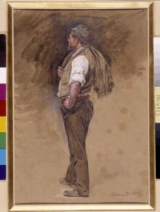 ファーマーはジャケットを頭にかぶっています。 Alphonse Moutte (1840-1913) による絵画、必須の言及: プロヴァンス、マルセイユのコレクション財団の敬意 (薄暗い 27x18) 作： Alphonse Moutte