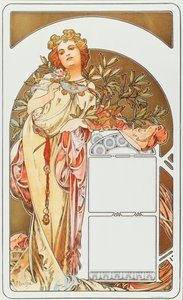 Alphonse Mucha（1860-1939）による1898年のカレンダーの広告ポスター-薄暗い31x51 cm Alphonse Muchaによるカレンダーの広告ポスター、1898年-プライベートコレクション