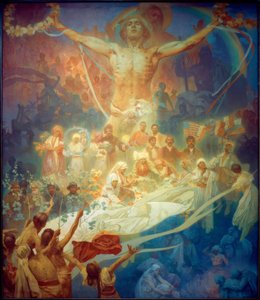 スラヴの神格化。人類のためのスラブ語(XX.c.) 作： Alphonse Mucha