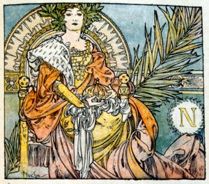 フランスの作家アナトール・フランスの作品「クリオ」からアルフォンス・ミュシャが描いたイラスト。1900.ミュシャ（1860年 1939年）。チェコのアール・ヌーヴォーの画家である 作： Alphonse Mucha