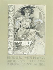 1900年パリ国際展示会の公式バンケット。メニューのデザイン。 作： Alphonse Mucha
