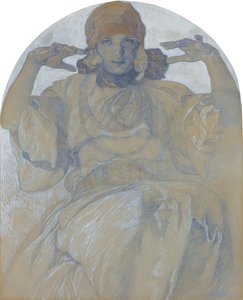 アーティストの肖像娘、ヤロスラヴァ、c。 1924 作： Alphonse Mucha