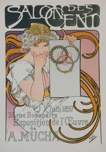 サロンデセントでのA.ミュシャ展のポスター、1897年。