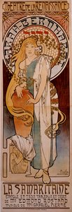 1897年にルネッサンス劇場で上演されたエドモン・ロスタン作「La Samaritaine」（アンリエット・ロジーヌ・ベルナール（サラ・ベルナール）（1844-1923））のポスター。アルフォンス・ミュシャ（1860-1939）によるドローイング 1897年 作： Alphonse Mucha