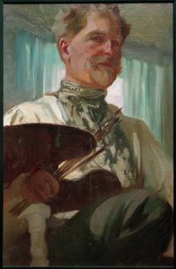 パレットを持ったセルフポートレイト 作： Alphonse Mucha