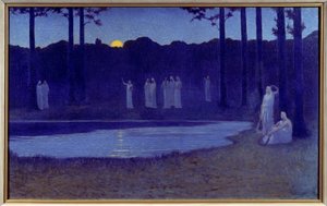 象徴：「Chants de nuit」 アルフォンス・オスベール（1857-1939）の絵画 1896 Sun.0.77x1.24 m パリ、オルセー美術館 作： Alphonse Osbert