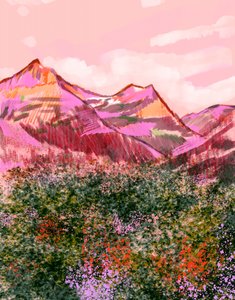 鮮やかなピンクの山々