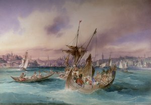ゴールデンホーンへの入り口、コンスタンチノープル（紙にトイレ） 作： Amadeo Preziosi