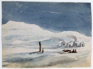 イグルーとエスキモー」。水彩画。Aurore Amadine Lucie Dupin (1804-1876) ジョージ・サンドの名で執筆したフランスの小説家、フェミニスト。