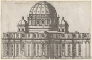 ローマ、サンピエトロ大聖堂の縦断ビュー 作： Ambrogio Brambilla, after Michelangelo