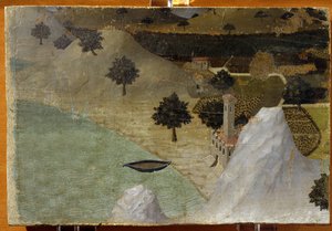 湖畔に立つ城 - パネルにテンペラ 作： Ambrogio Lorenzetti