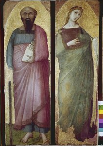 聖パウロと聖なる殉教者、ポリプティックの細部（木にテンペラ 作： Ambrogio Lorenzetti