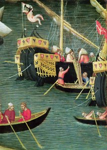 聖ニコラスは飢饉からミラを救う、船の詳細、c.1327-32（パネル上のテンペラ） 作： Ambrogio Lorenzetti