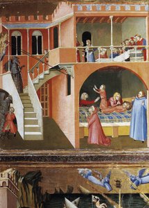 死んだ子供の蘇生。聖ニコラスの生涯からの場面（木にテンペラ 作： Ambrogio Lorenzetti