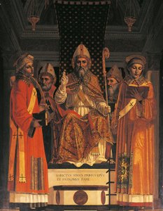 イタリア、ロンバルディア州、パヴィア憲章館（チェルトーザ）、右側第5礼拝堂、アンブロージョ・ダ・フォッサーノ作「聖シルス」が鎮座する祭壇画（「イル・ベルゴニョーネ」）。 作： Ambrogio da Fossano (c.1460 1523)