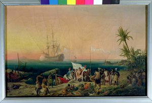 ノーマンナビゲーター、ジャンドベテンクール（1360〜1425年頃）、1402年、1848年にランサローテ島を発見 作： Ambroise Louis Garneray