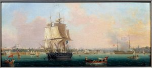 コンスタンティノープルに到着したラ・ベル・シューレ アンブロワーズ・ルイ・ガルネレイ（1783-1857）の絵画 19世紀 セーブル、磁器製作所 作： Ambroise Louis Garneray