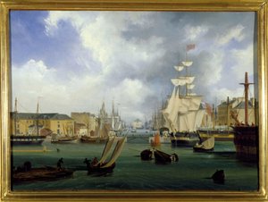 ルイ・ガルネレイ作、1820年頃、カンヴァスに油彩、高さ0.330cm、幅0.460cm、「アーヴルの港、グラン・バスン」。CCIP Coll.